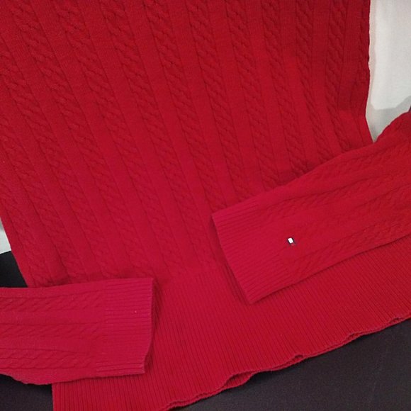 Y2k-2008 Tommy Hilfiger Ribbed Cable Knit Crewneck Sweater Ladies -M Cotton Red - Picture 4 of 8